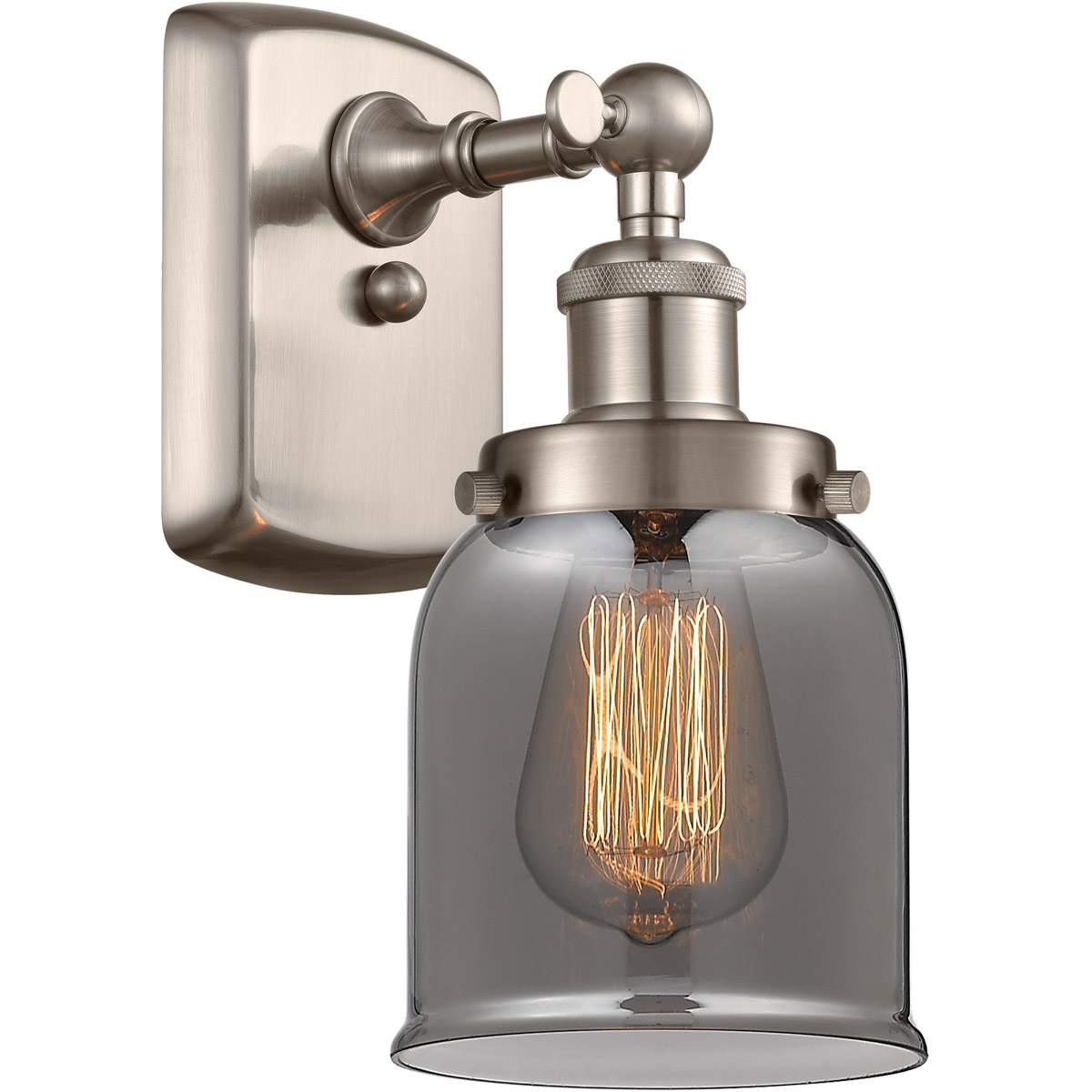 Innovations Lighting 916-1W-SN-G53-LED Ballston Small Bell LED 5 inch Brushed Satin Nickel Sconce Wall Light in Plated Smoke Glass, Ballston