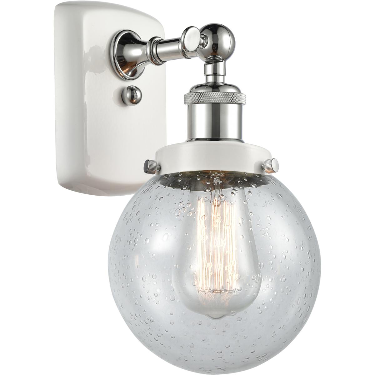 Innovations Lighting 916-1W-WPC-G204-6 Ballston Beacon 1 Light 6 inch White and Polished Chrome Sconce Wall Light in Seedy Glass
