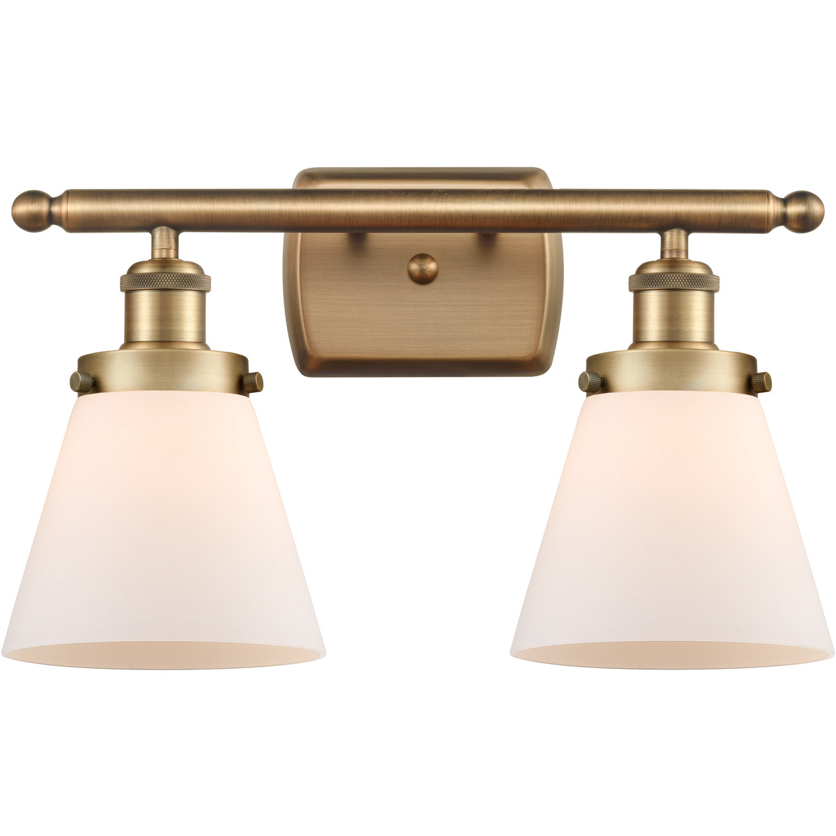 Innovations Lighting 916-2W-BB-G61 Ballston Small Cone 2 Light 16 inch Brushed Brass Bath Vanity Light Wall Light in Matte White Glass