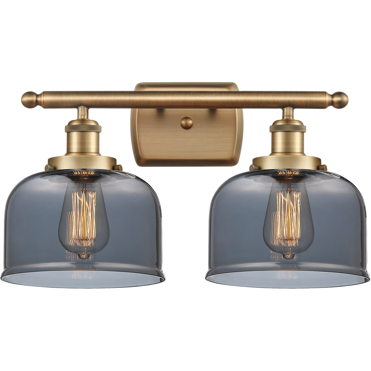 Innovations Lighting 916-2W-BB-G73-LED Ballston Large Bell LED 16 inch Brushed Brass Bath Vanity Light Wall Light in Plated Smoke Glass