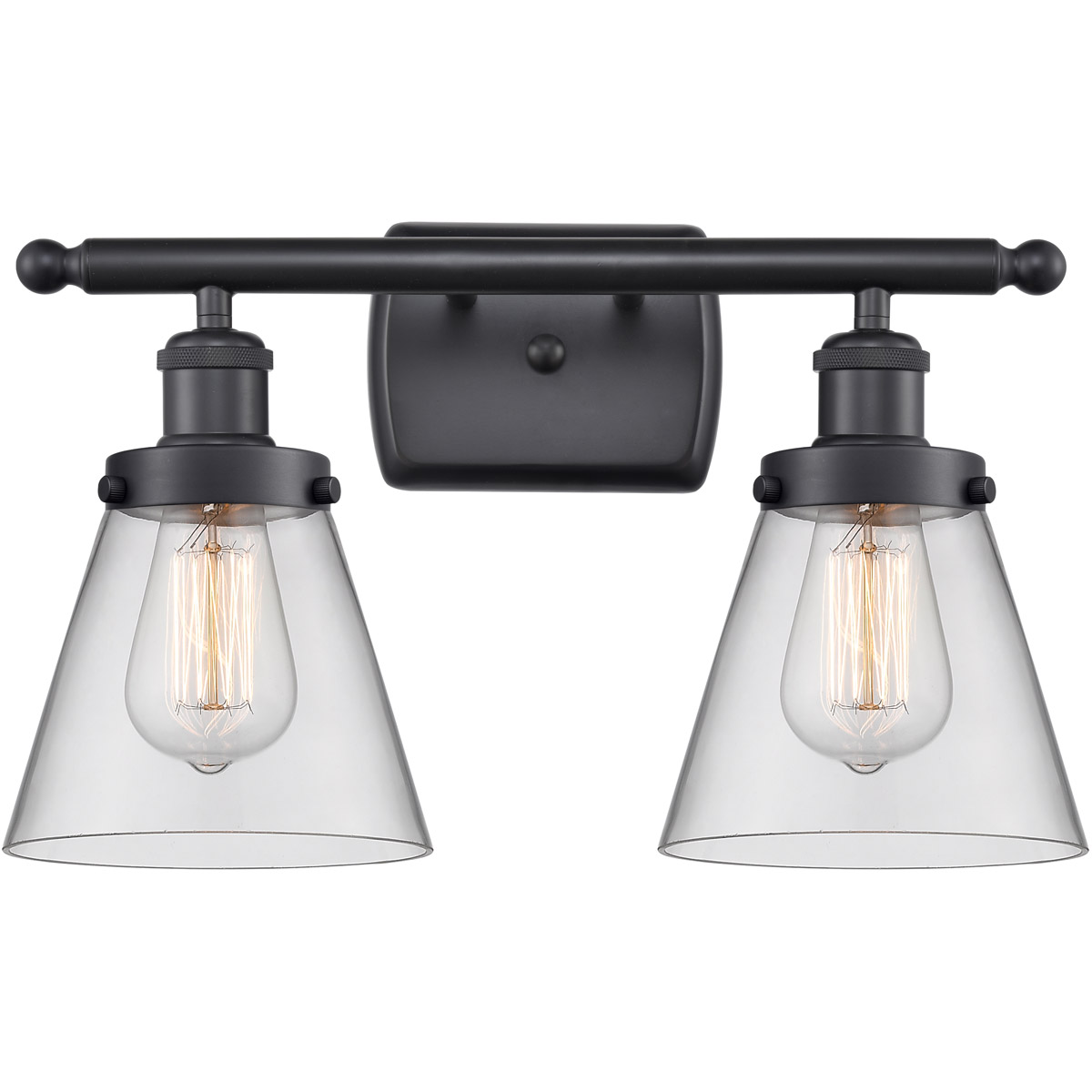 Innovations Lighting 916-2W-BK-G62-LED Ballston Small Cone LED 16 inch Matte Black Bath Vanity Light Wall Light in Clear Glass, Ballston