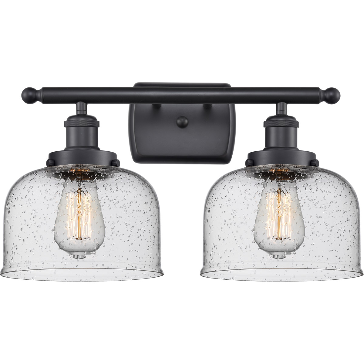 Innovations Lighting 916-2W-BK-G74-LED Ballston Large Bell LED 16 inch Matte Black Bath Vanity Light Wall Light in Seedy Glass, Ballston