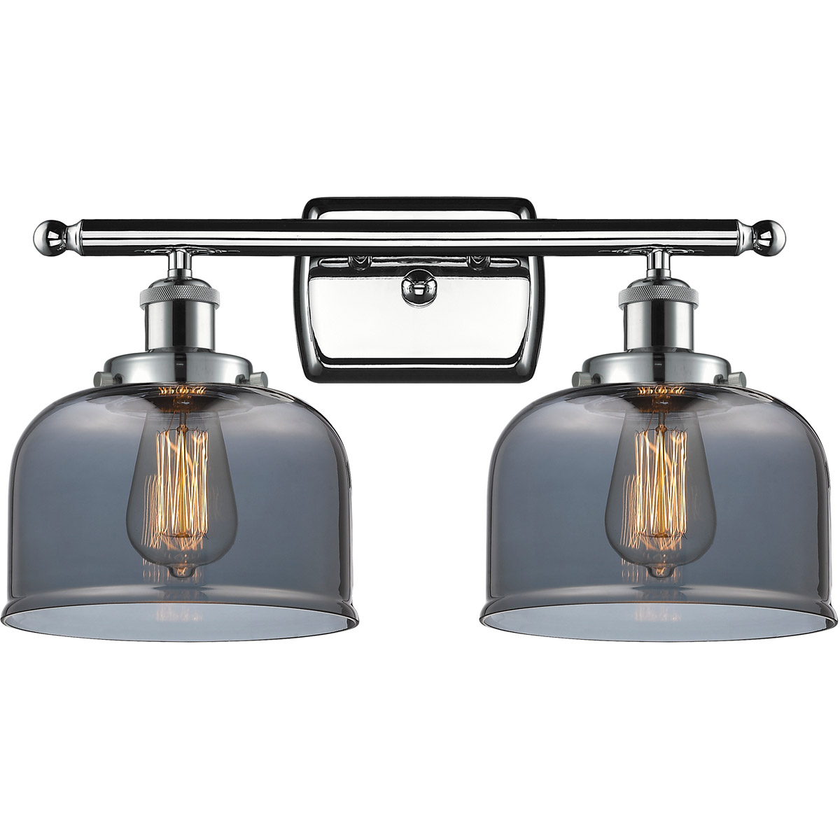 Innovations Lighting 916-2W-PC-G73 Ballston Large Bell 2 Light 16 inch Polished Chrome Bath Vanity Light Wall Light in Plated Smoke Glass, Ballston