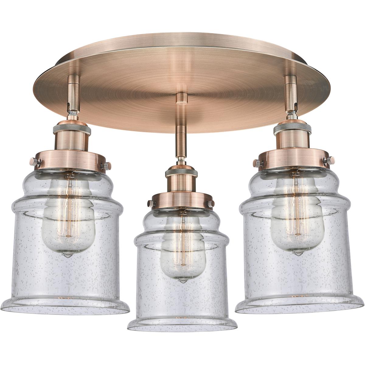 Innovations Lighting 916-3C-AC-G184 Canton 3 Light 17.75 inch Antique Copper Flush Mount Ceiling Light in Seedy