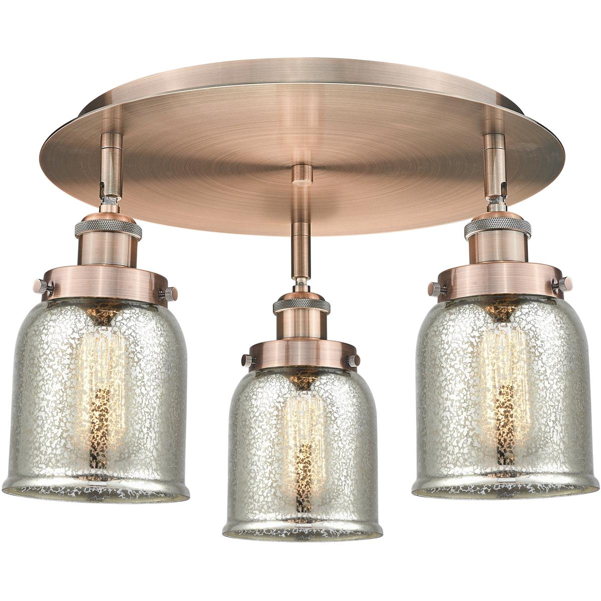 Innovations Lighting 916-3C-AC-G58 Bell 3 Light 16.75 inch Antique Copper Flush Mount Ceiling Light in Silver Plated Mercury