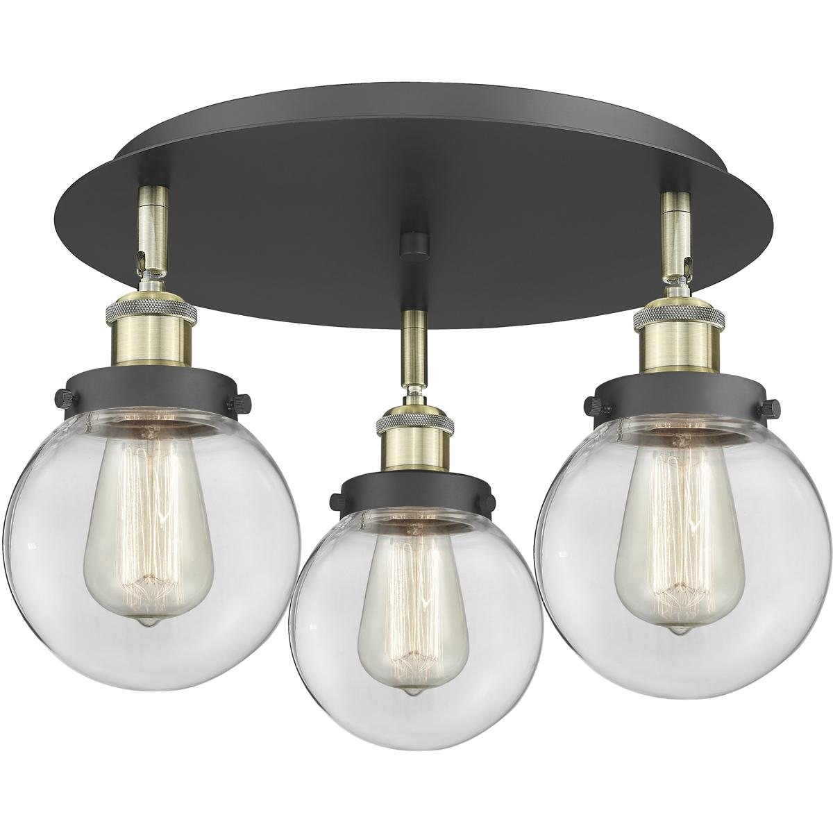 Innovations Lighting 916-3C-BAB-G202-6 Beacon 3 Light 17.75 inch Black Antique Brass Flush Mount Ceiling Light in Clear
