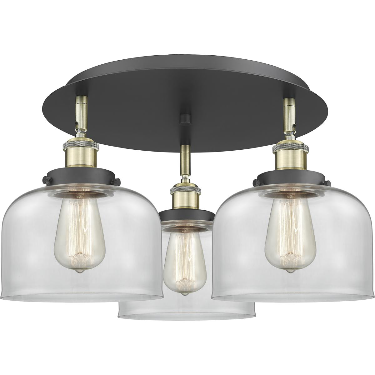 Innovations Lighting 916-3C-BAB-G72 Bell 3 Light 19.75 inch Black Antique Brass Flush Mount Ceiling Light in Clear
