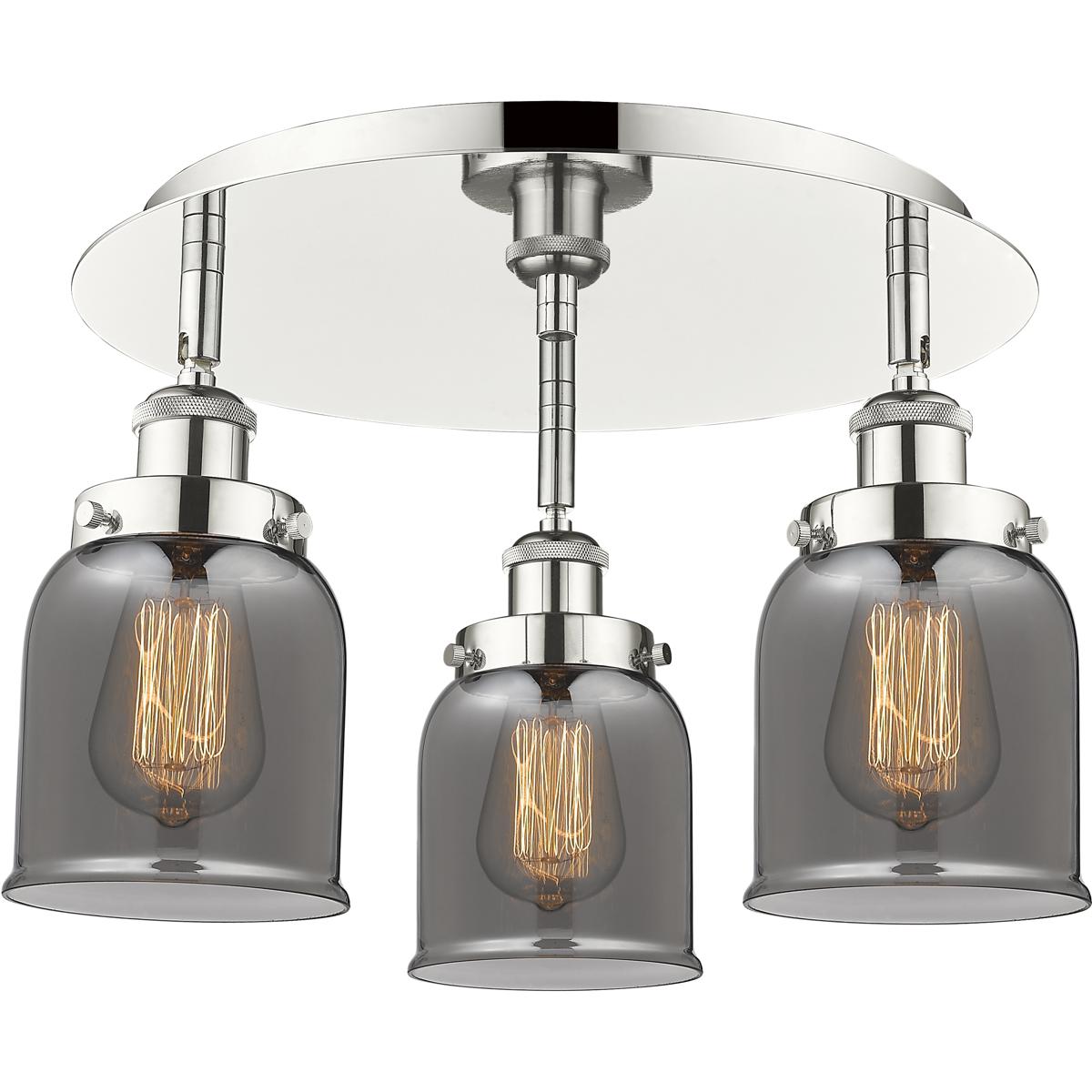 Innovations Lighting 916-3C-PN-G53 Bell 3 Light 16.75 inch Polished Nickel Flush Mount Ceiling Light in Plated Smoke