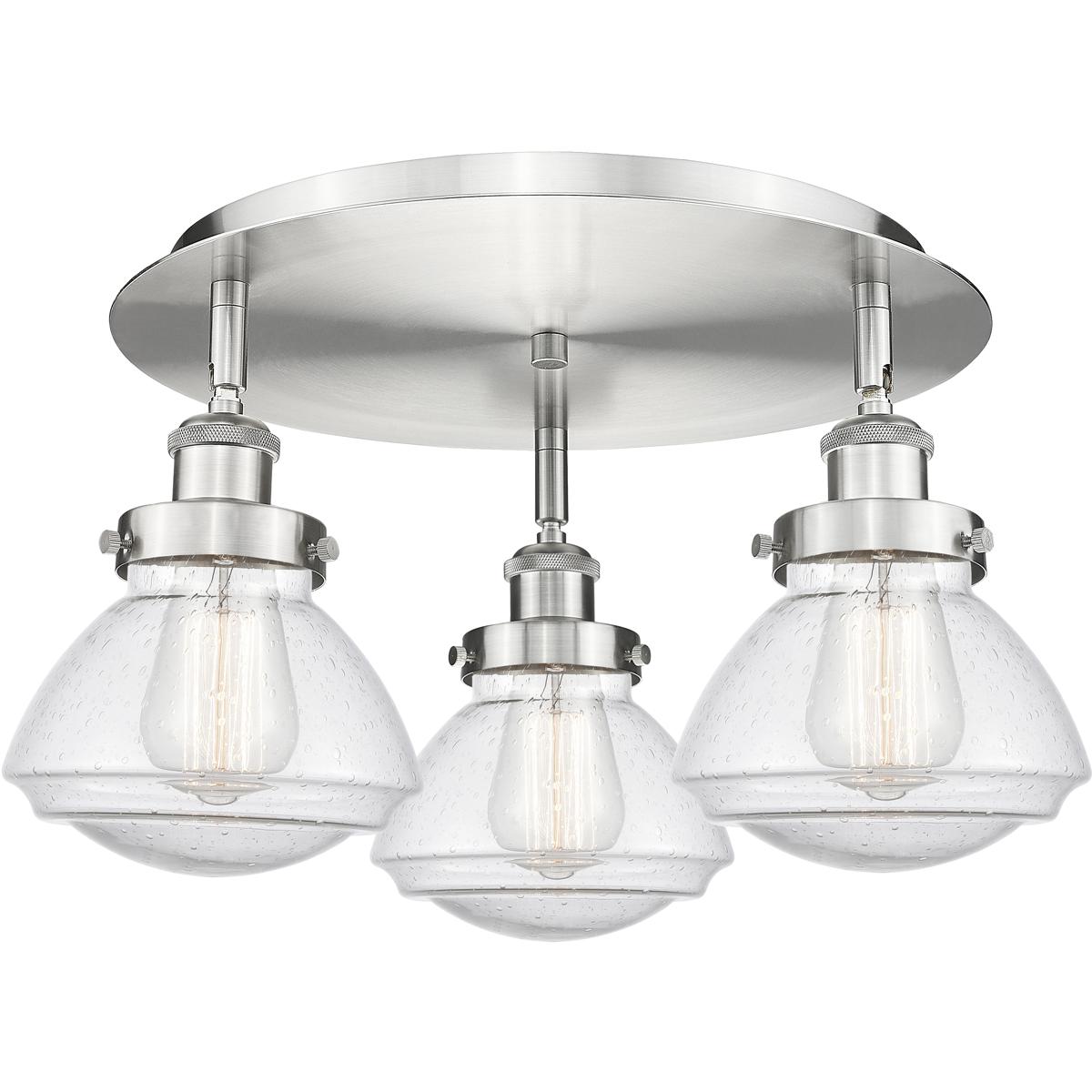 Innovations Lighting 916-3C-SN-G324 Olean 3 Light 18.25 inch Satin Nickel Flush Mount Ceiling Light in Seedy