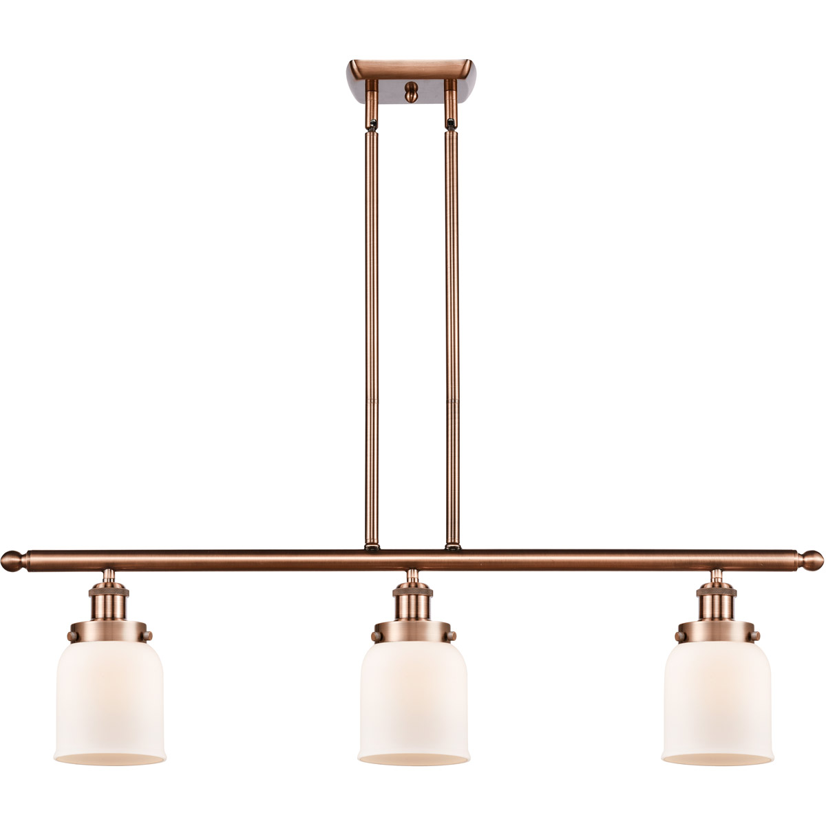 Innovations Lighting 916-3I-AC-G51 Ballston Small Bell 3 Light 36 inch Antique Copper Island Light Ceiling Light in Matte White Glass