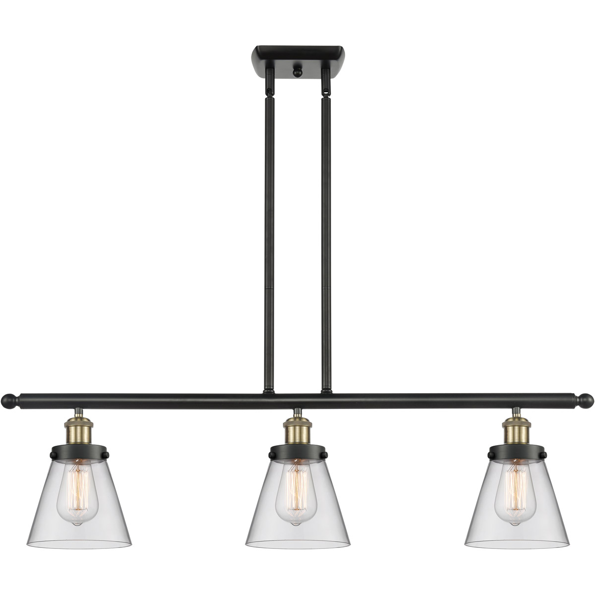 Innovations Lighting 916-3I-BAB-G62-LED Ballston Small Cone LED 36 inch Black Antique Brass Island Light Ceiling Light in Clear Glass