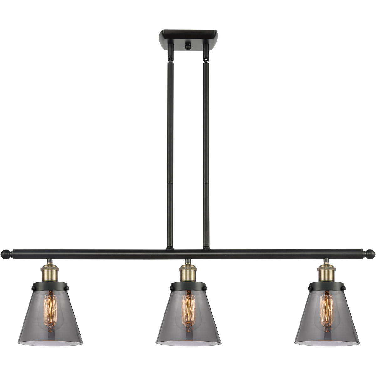 Innovations Lighting 916-3I-BAB-G63-LED Ballston Small Cone LED 36 inch Black Antique Brass Island Light Ceiling Light in Plated Smoke Glass
