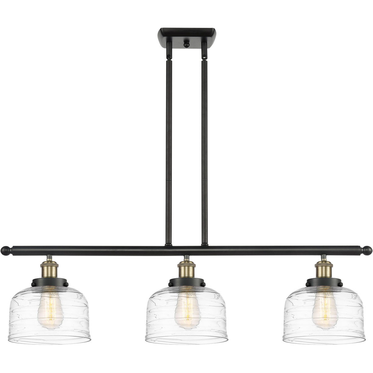 Innovations Lighting 916-3I-BAB-G713-LED Ballston Bell LED 36 inch Black Antique Brass Island Light Ceiling Light in Clear Deco Swirl Glass