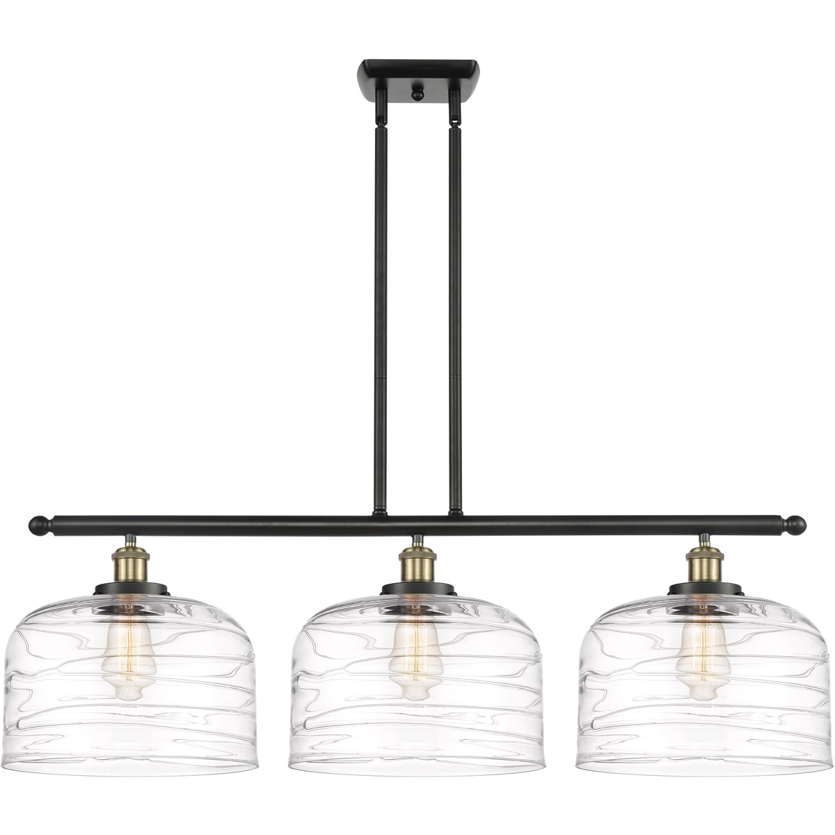 Innovations Lighting 916-3I-BAB-G713-L-LED Ballston Bell LED 36 inch Black Antique Brass Island Light Ceiling Light in Clear Deco Swirl Glass