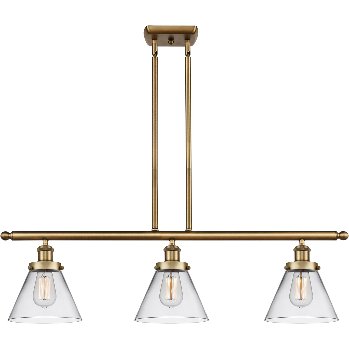 Innovations Lighting 916-3I-BB-G42-LED Ballston Large Cone LED 36 inch Brushed Brass Island Light Ceiling Light in Clear Glass