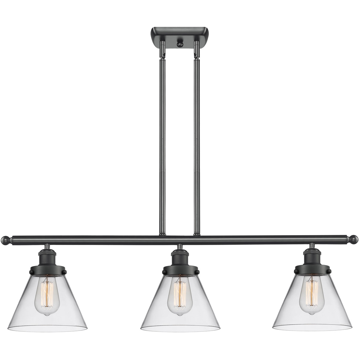 Innovations Lighting 916-3I-BK-G42-LED Ballston Large Cone LED 36 inch Matte Black Island Light Ceiling Light in Clear Glass, Ballston