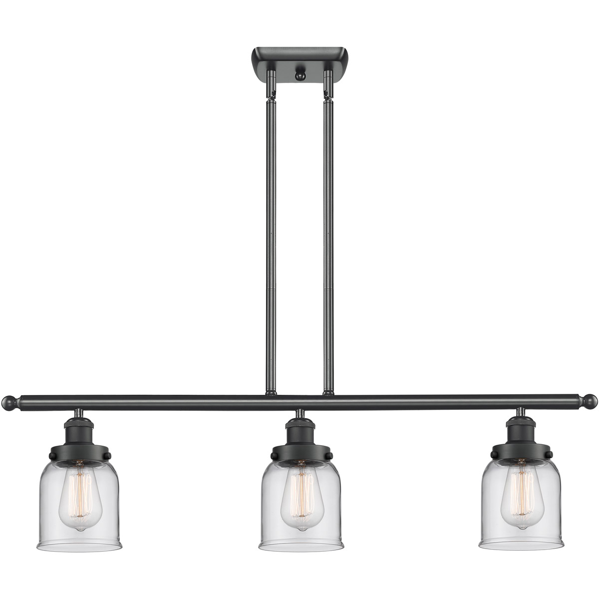 Innovations Lighting 916-3I-BK-G52-LED Ballston Small Bell LED 36 inch Matte Black Island Light Ceiling Light in Clear Glass, Ballston