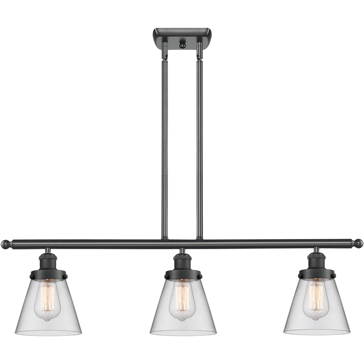 Innovations Lighting 916-3I-BK-G62-LED Ballston Small Cone LED 36 inch Matte Black Island Light Ceiling Light in Clear Glass, Ballston