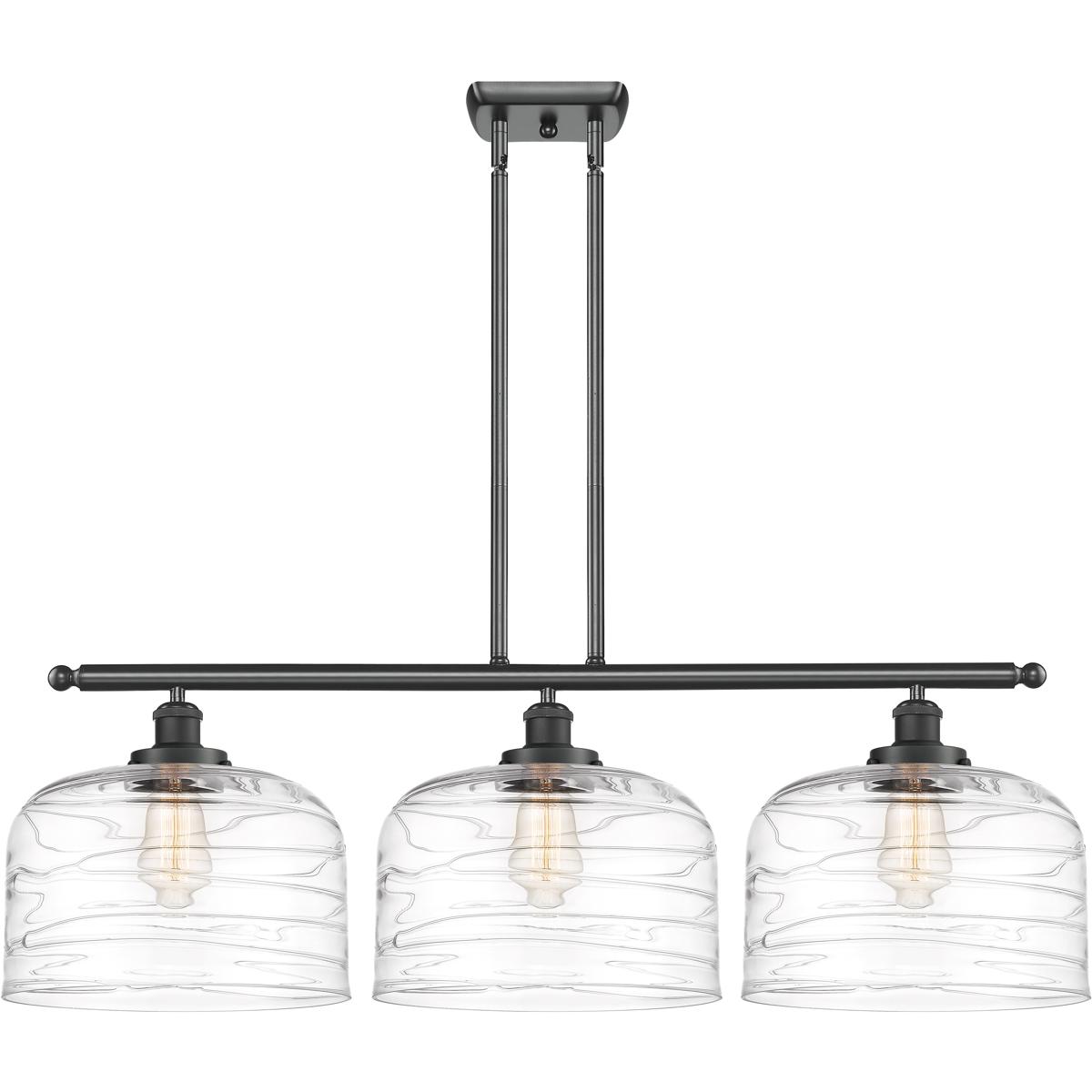 Innovations Lighting 916-3I-BK-G713-L-LED Ballston Bell LED 36 inch Matte Black Island Light Ceiling Light in Clear Deco Swirl Glass