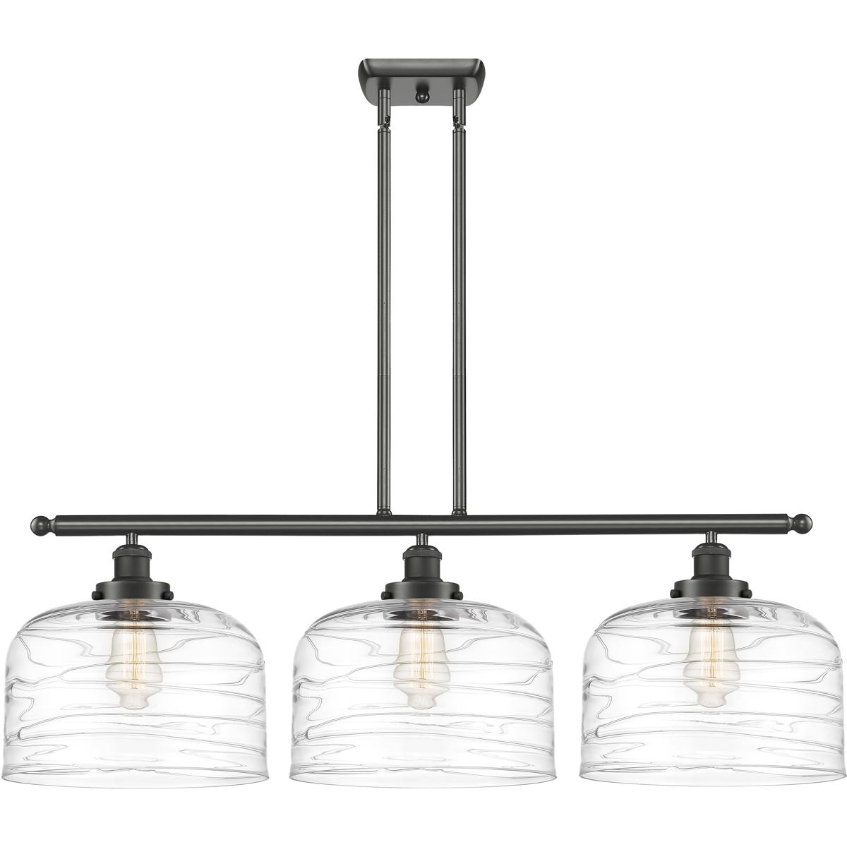 Innovations Lighting 916-3I-OB-G713-L-LED Ballston Bell LED 36 inch Oil Rubbed Bronze Island Light Ceiling Light in Clear Deco Swirl Glass