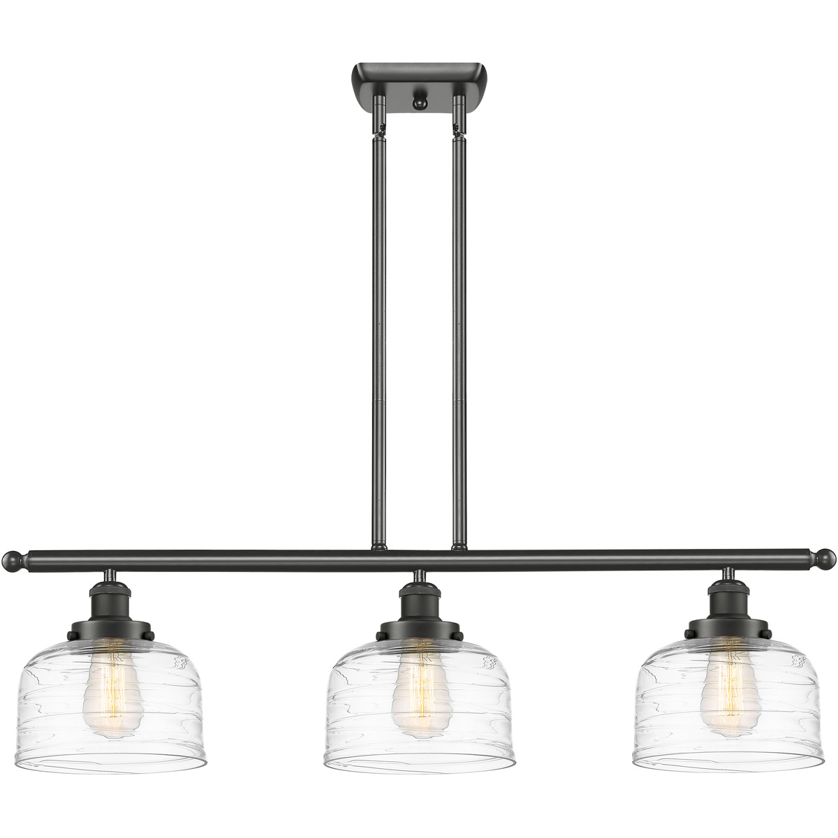 Innovations Lighting 916-3I-OB-G713-LED Ballston Bell LED 36 inch Oil Rubbed Bronze Island Light Ceiling Light in Clear Deco Swirl Glass