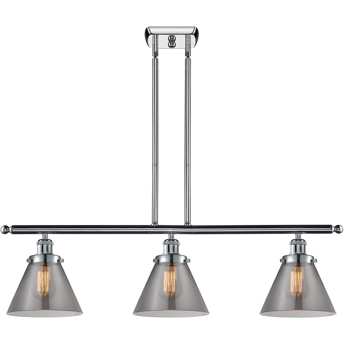 Innovations Lighting 916-3I-PC-G43-LED Ballston Large Cone LED 36 inch Polished Chrome Island Light Ceiling Light in Plated Smoke Glass, Ballston