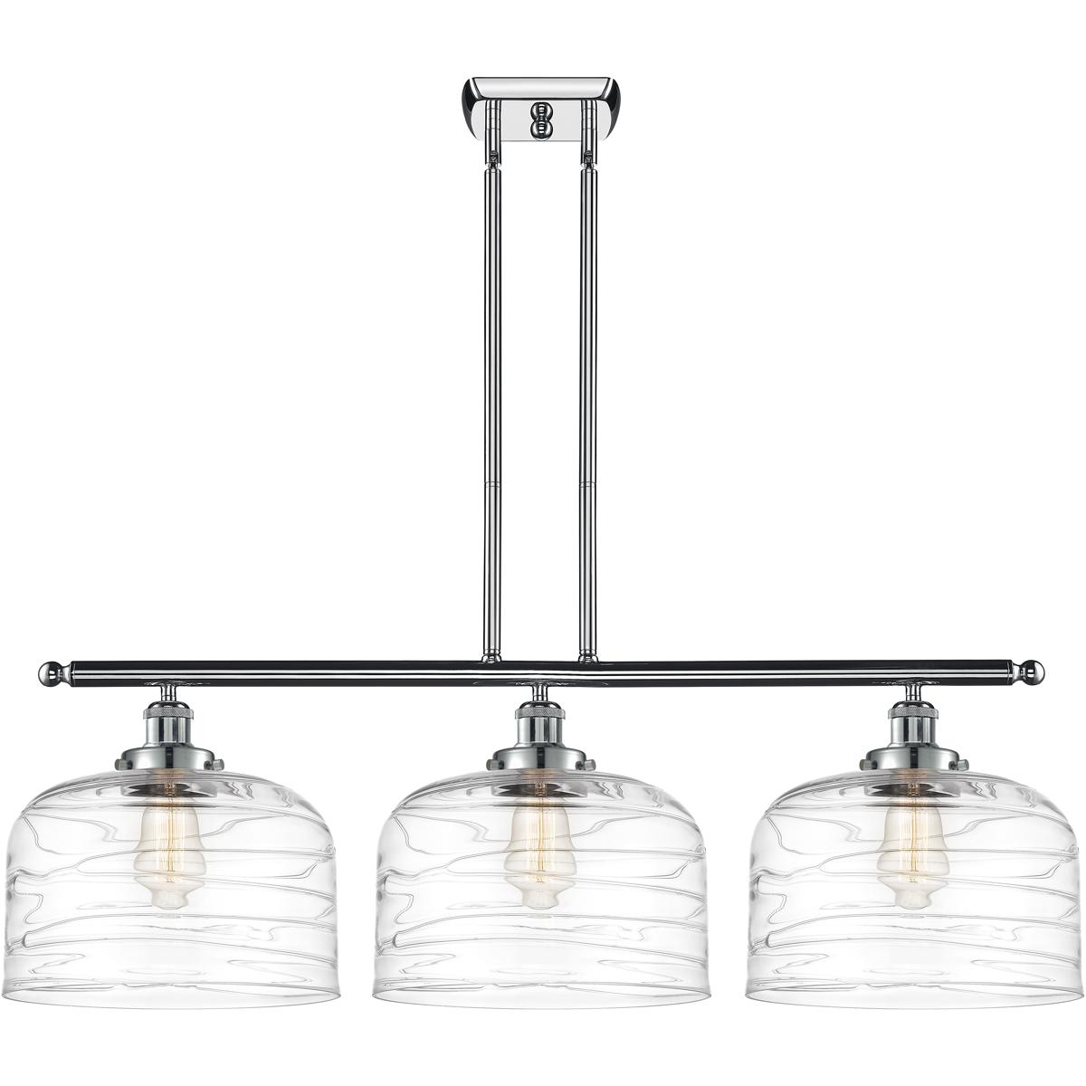 Innovations Lighting 916-3I-PC-G713-L-LED Ballston Bell LED 36 inch Polished Chrome Island Light Ceiling Light in Clear Deco Swirl Glass