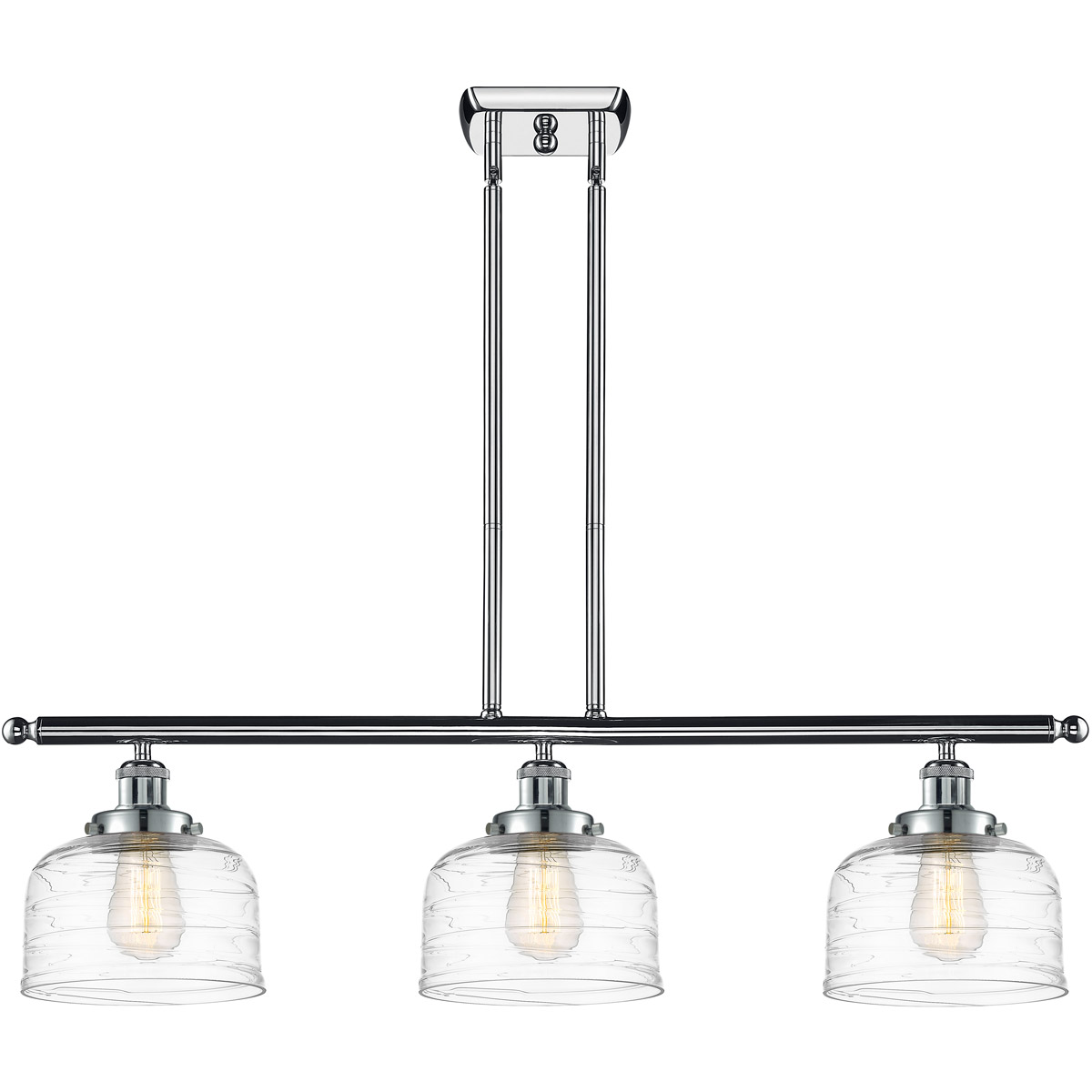 Innovations Lighting 916-3I-PC-G713-LED Ballston Bell LED 36 inch Polished Chrome Island Light Ceiling Light in Clear Deco Swirl Glass