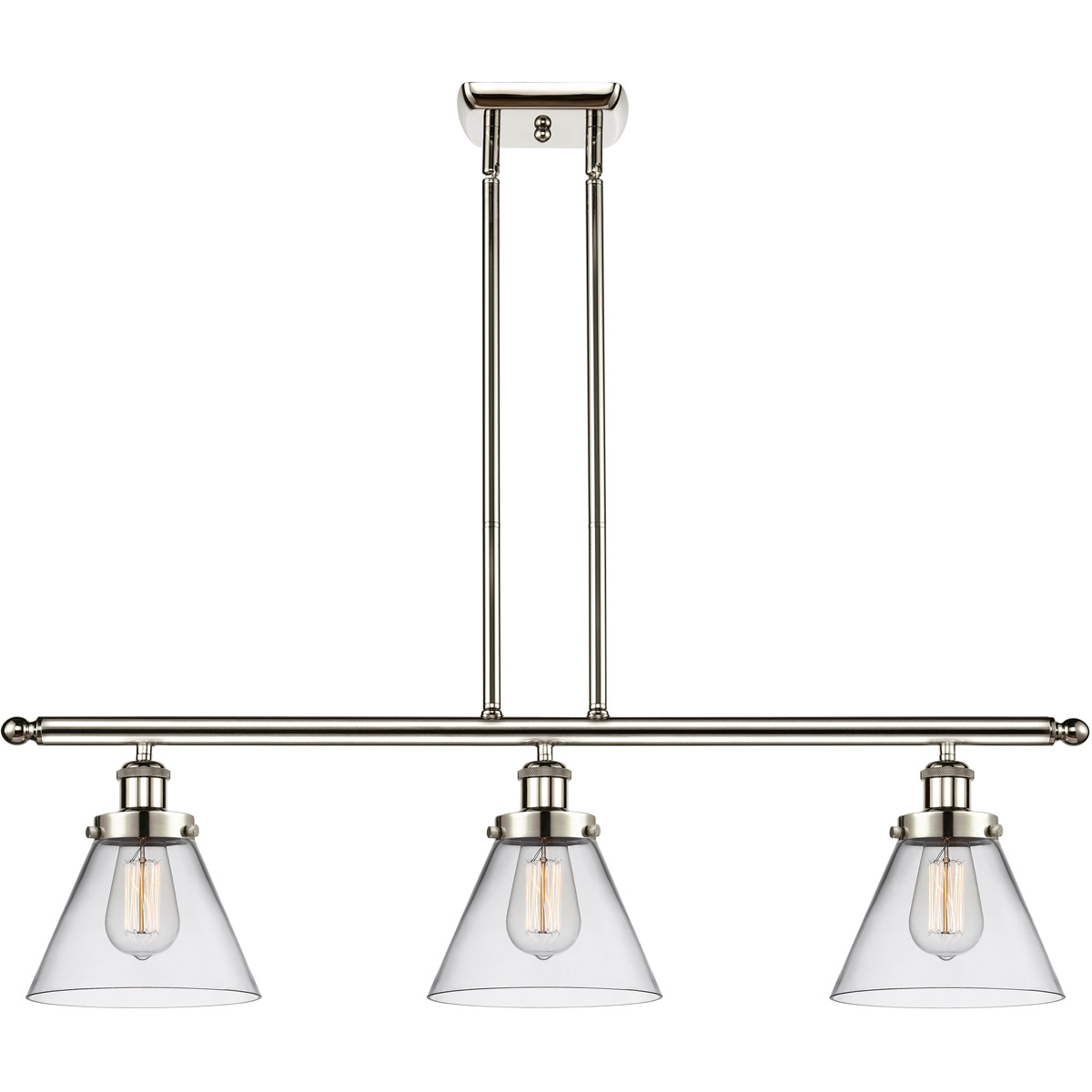 Innovations Lighting 916-3I-PN-G42-LED Ballston Large Cone LED 36 inch Polished Nickel Island Light Ceiling Light in Clear Glass