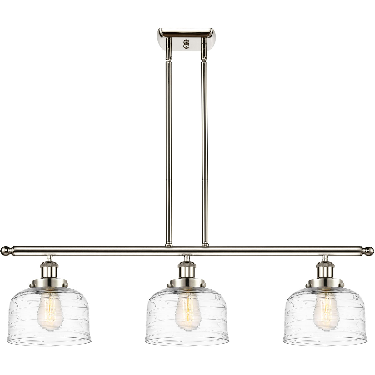 Innovations Lighting 916-3I-PN-G713-LED Ballston Bell LED 36 inch Polished Nickel Island Light Ceiling Light in Clear Deco Swirl Glass