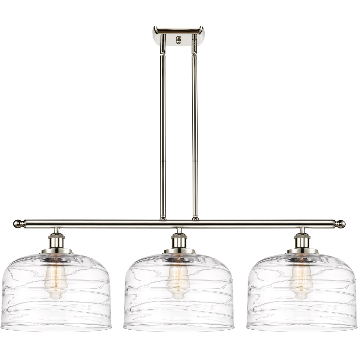 Innovations Lighting 916-3I-PN-G713-L-LED Ballston Bell LED 36 inch Polished Nickel Island Light Ceiling Light in Clear Deco Swirl Glass