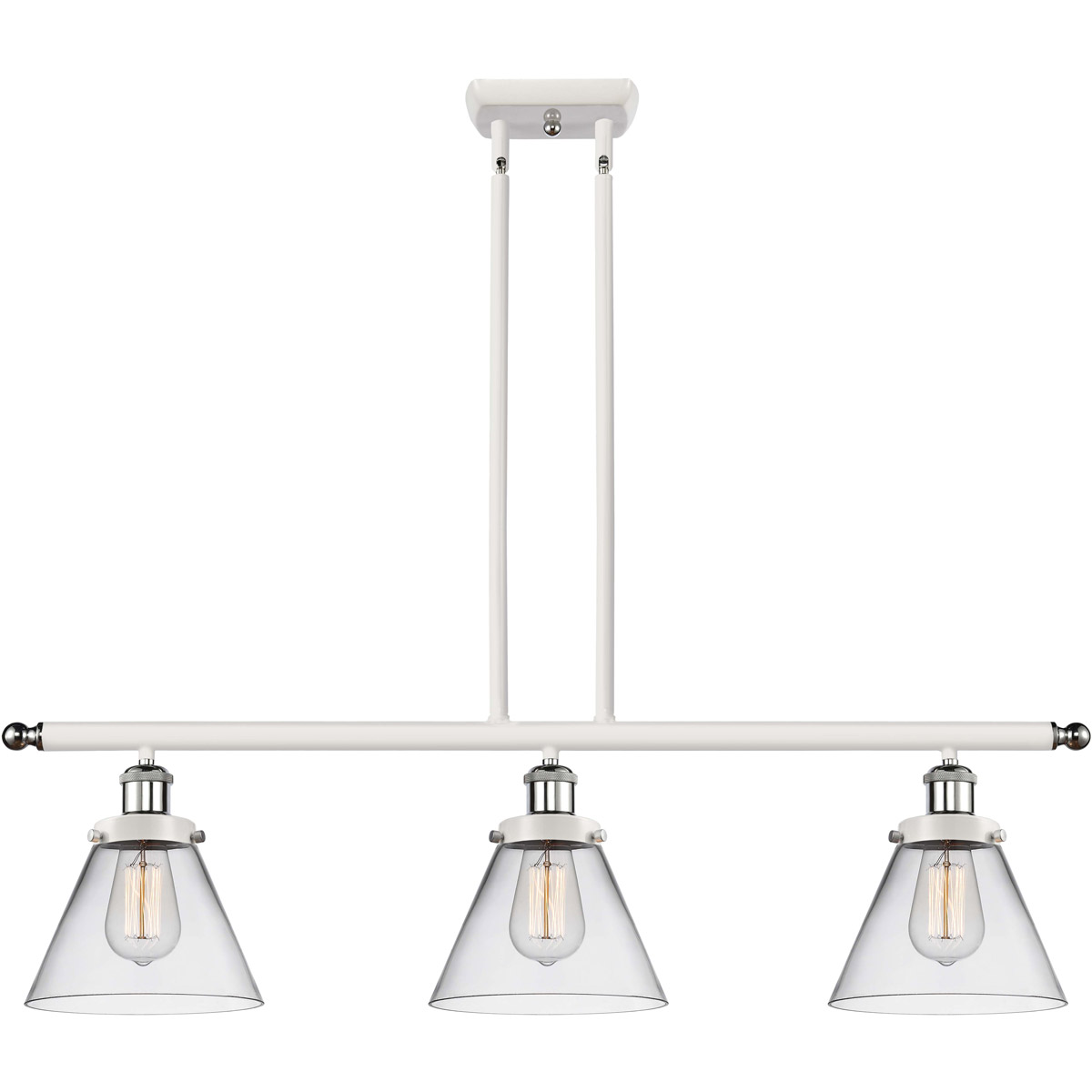 Innovations Lighting 916-3I-WPC-G42-LED Ballston Large Cone LED 36 inch White and Polished Chrome Island Light Ceiling Light in Clear Glass