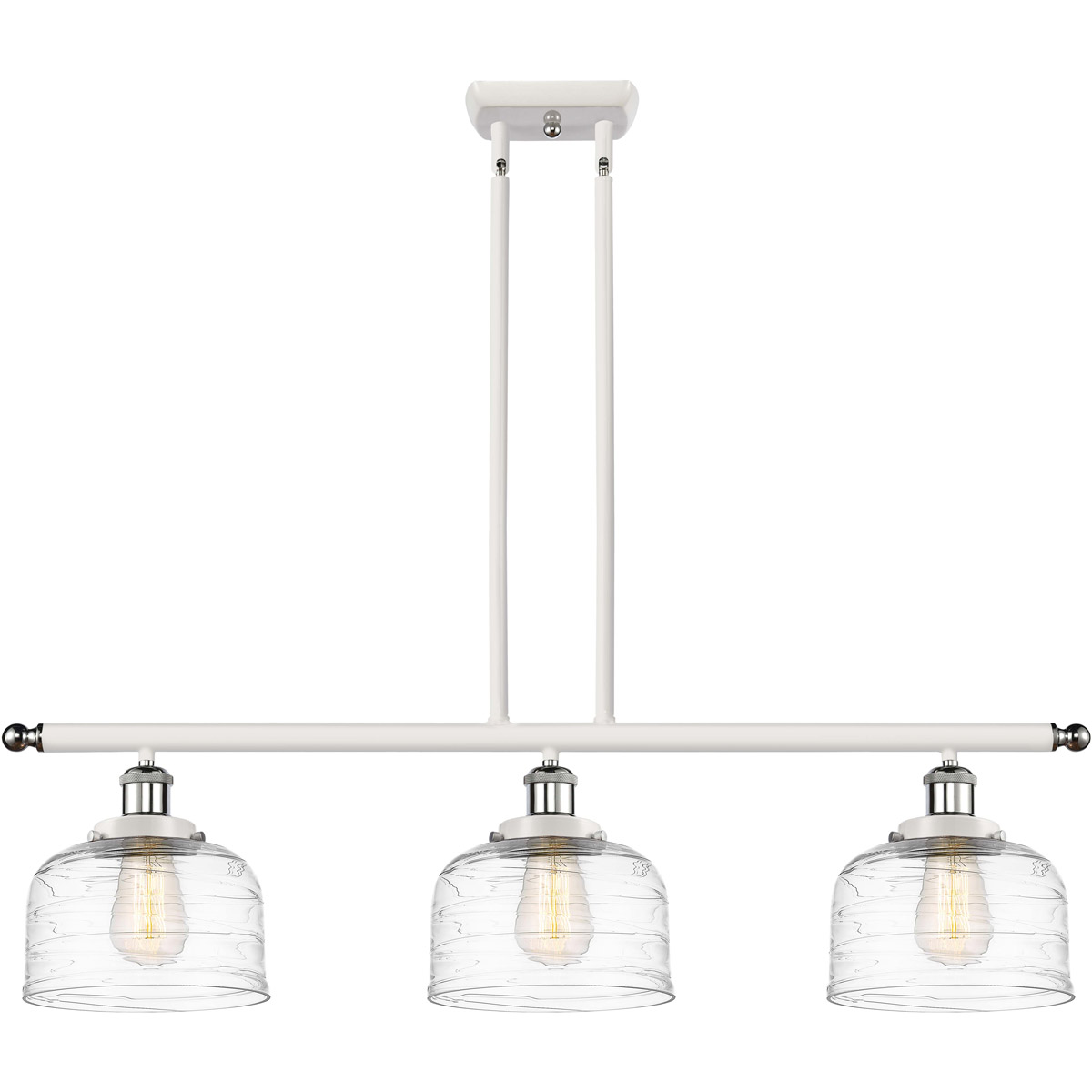 Innovations Lighting 916-3I-WPC-G713-LED Ballston Bell LED 36 inch White and Polished Chrome Island Light Ceiling Light in Clear Deco Swirl Glass