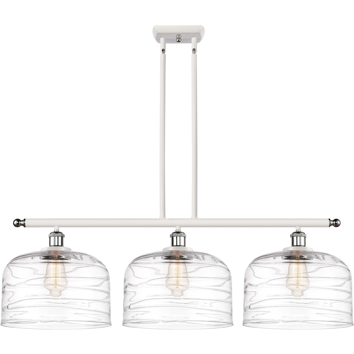 Innovations Lighting 916-3I-WPC-G713-L-LED Ballston Bell LED 36 inch White and Polished Chrome Island Light Ceiling Light in Clear Deco Swirl Glass