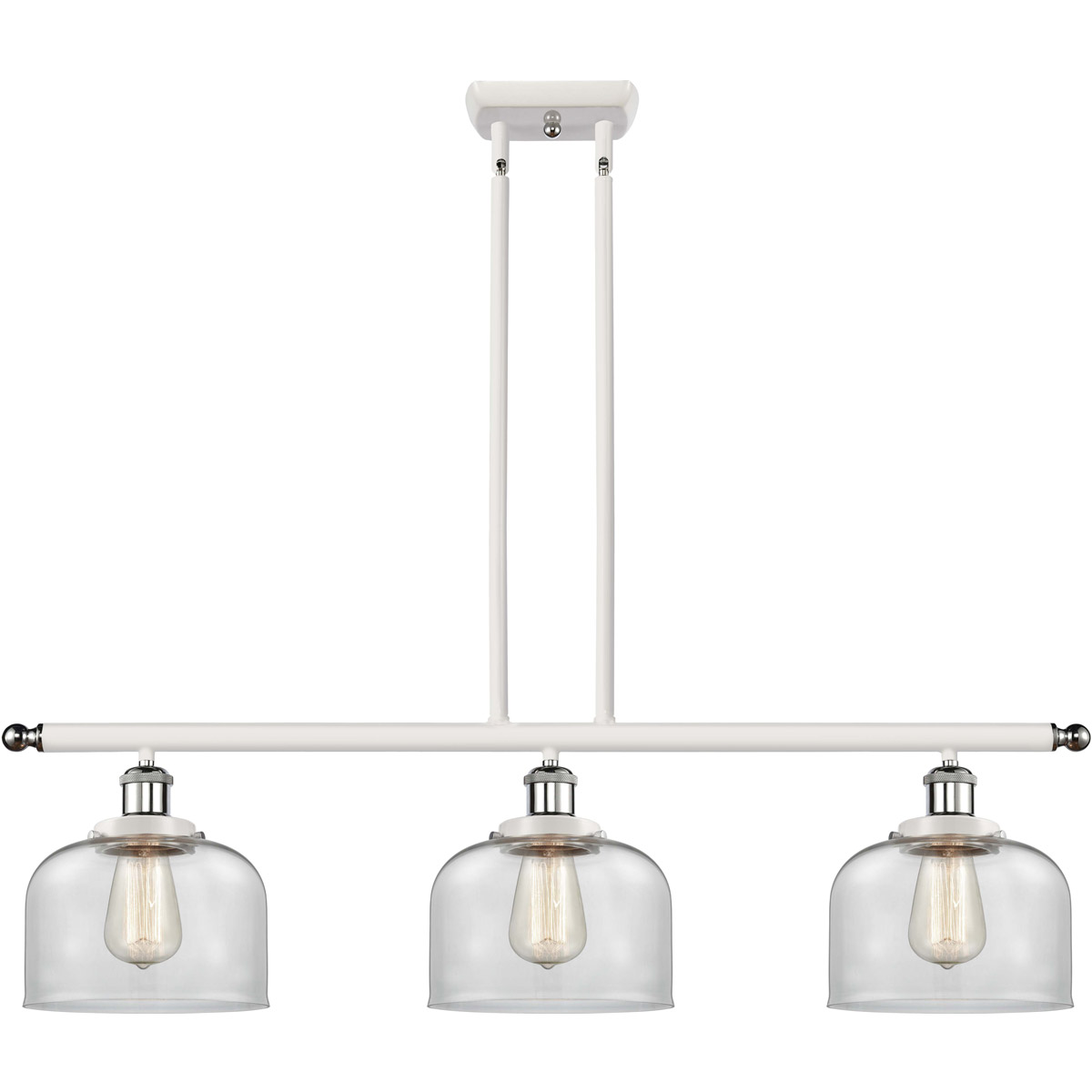 Innovations Lighting 916-3I-WPC-G72 Ballston Large Bell 3 Light 36 inch White and Polished Chrome Island Light Ceiling Light in Clear Glass