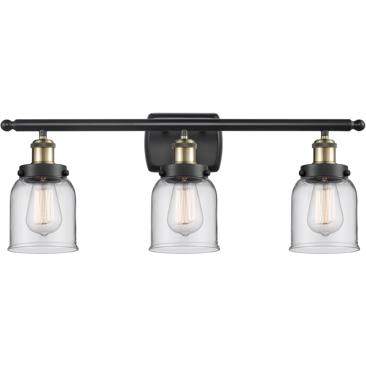 Innovations Lighting 916-3W-BAB-G52 Ballston Small Bell 3 Light 26 inch Black Antique Brass Bath Vanity Light Wall Light in Clear Glass