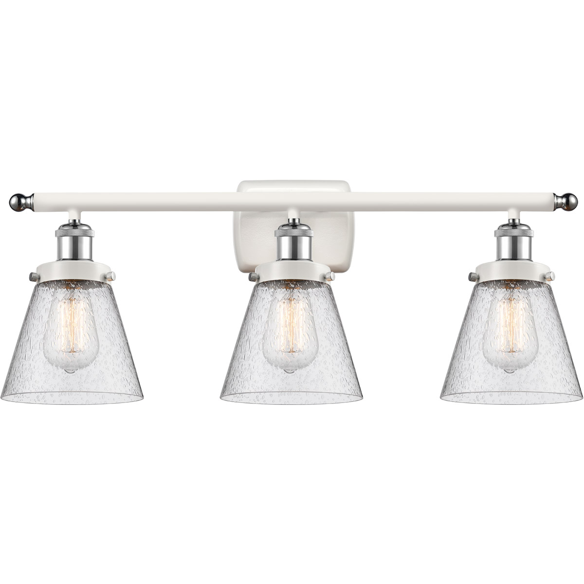 Innovations Lighting 916-3W-WPC-G64 Ballston Small Cone 3 Light 26 inch White and Polished Chrome Bath Vanity Light Wall Light in Seedy Glass