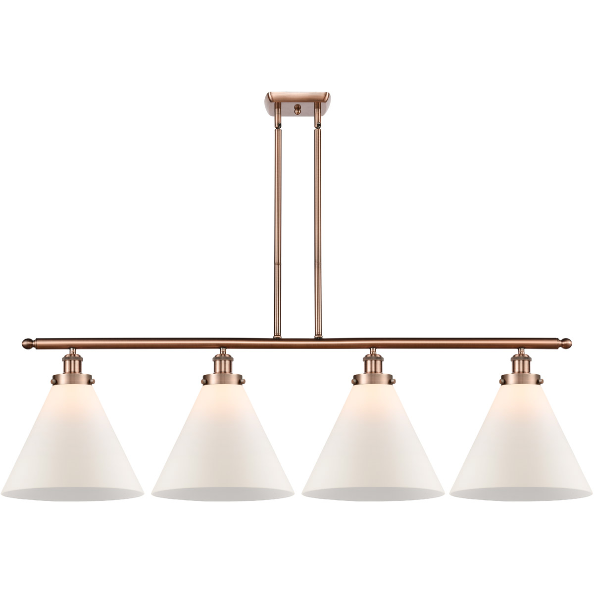 Innovations Lighting 916-4I-AC-G41-L-LED Ballston X-Large Cone LED 48 inch Antique Copper Island Light Ceiling Light in Matte White Glass