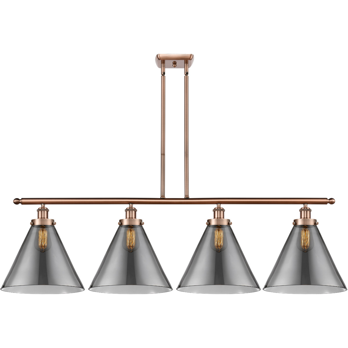 Innovations Lighting 916-4I-AC-G43-L Ballston X-Large Cone 4 Light 48 inch Antique Copper Island Light Ceiling Light in Plated Smoke Glass