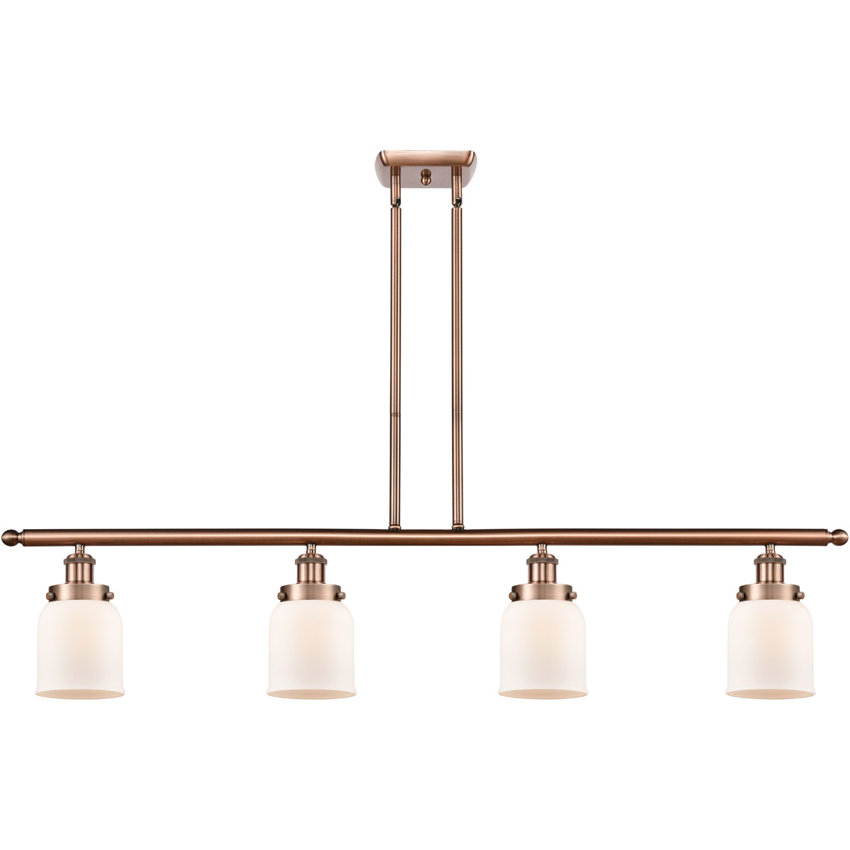 Innovations Lighting 916-4I-AC-G51 Ballston Small Bell 4 Light 48 inch Antique Copper Island Light Ceiling Light in Matte White Glass