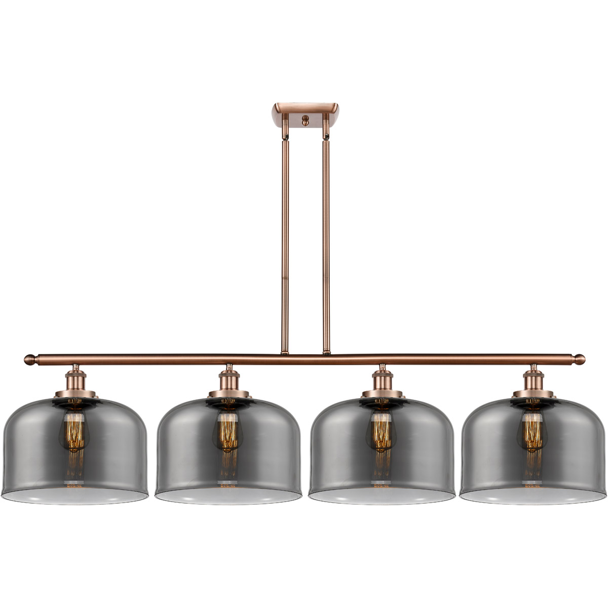 Innovations Lighting 916-4I-AC-G73-L-LED Ballston X-Large Bell LED 48 inch Antique Copper Island Light Ceiling Light in Plated Smoke Glass