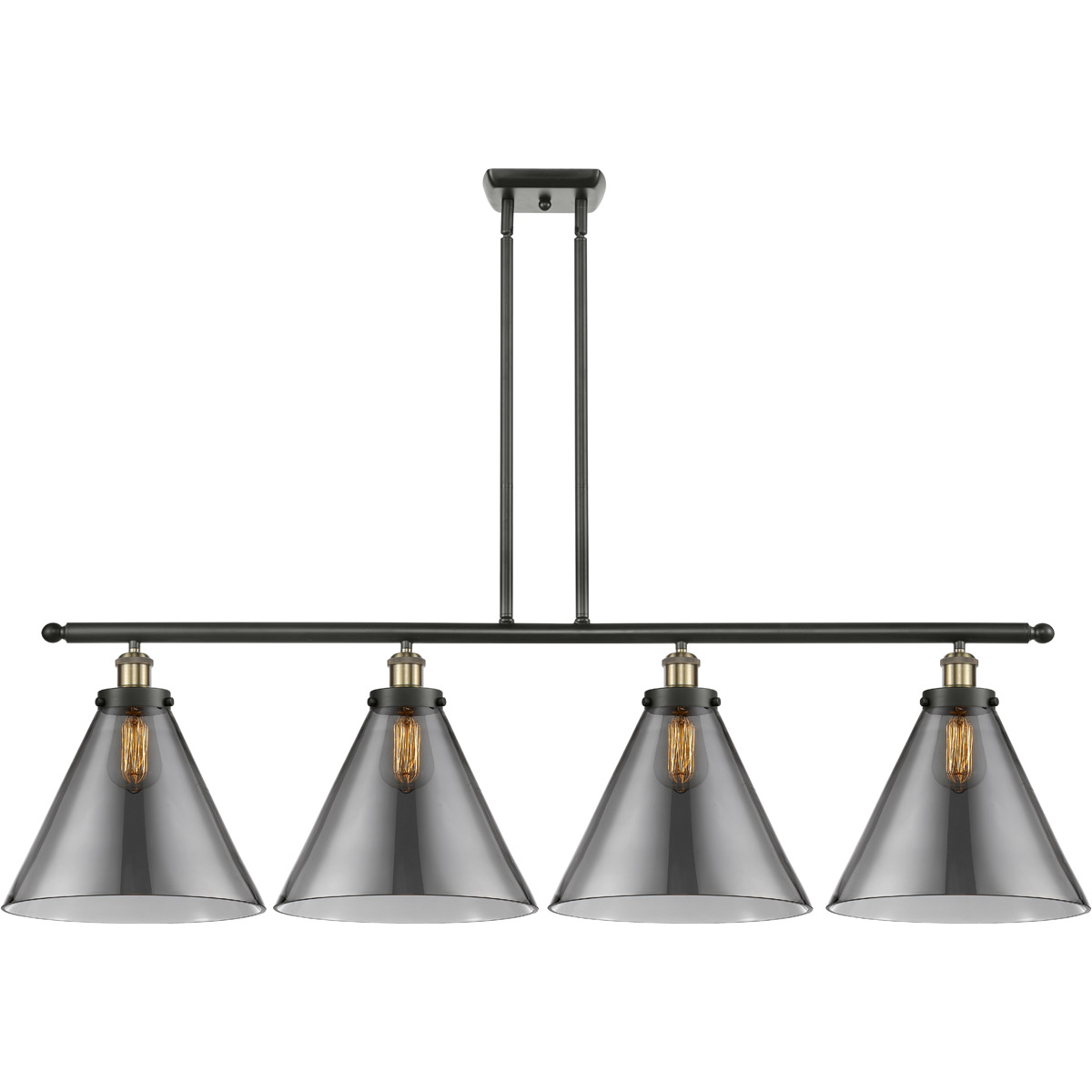 Innovations Lighting 916-4I-BAB-G43-L-LED Ballston X-Large Cone LED 48 inch Black Antique Brass Island Light Ceiling Light in Plated Smoke Glass