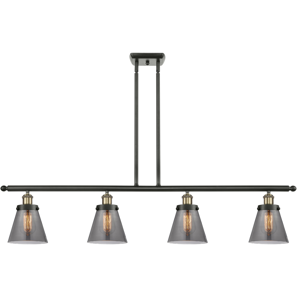 Innovations Lighting 916-4I-BAB-G63 Ballston Small Cone 4 Light 48 inch Black Antique Brass Island Light Ceiling Light in Plated Smoke Glass