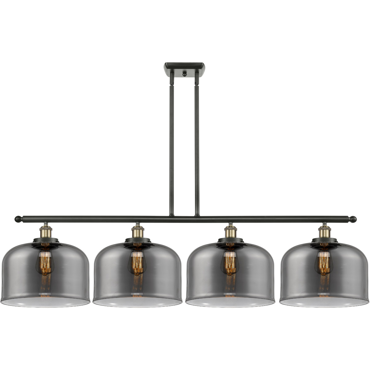 Innovations Lighting 916-4I-BAB-G73-L-LED Ballston X-Large Bell LED 48 inch Black Antique Brass Island Light Ceiling Light in Plated Smoke Glass