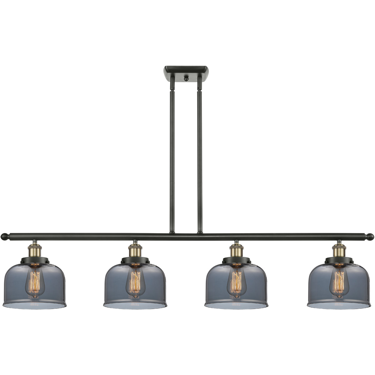 Innovations Lighting 916-4I-WPC-G73-L Ballston X-Large Bell 4 Light 48 inch White and Polished Chrome Island Light Ceiling Light in Plated Smoke Glass