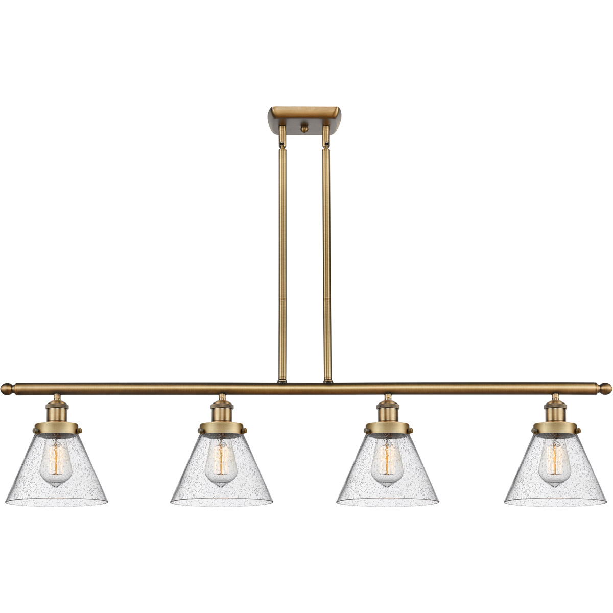 Innovations Lighting 916-4I-BB-G44 Ballston Large Cone 4 Light 48 inch Brushed Brass Island Light Ceiling Light in Seedy Glass