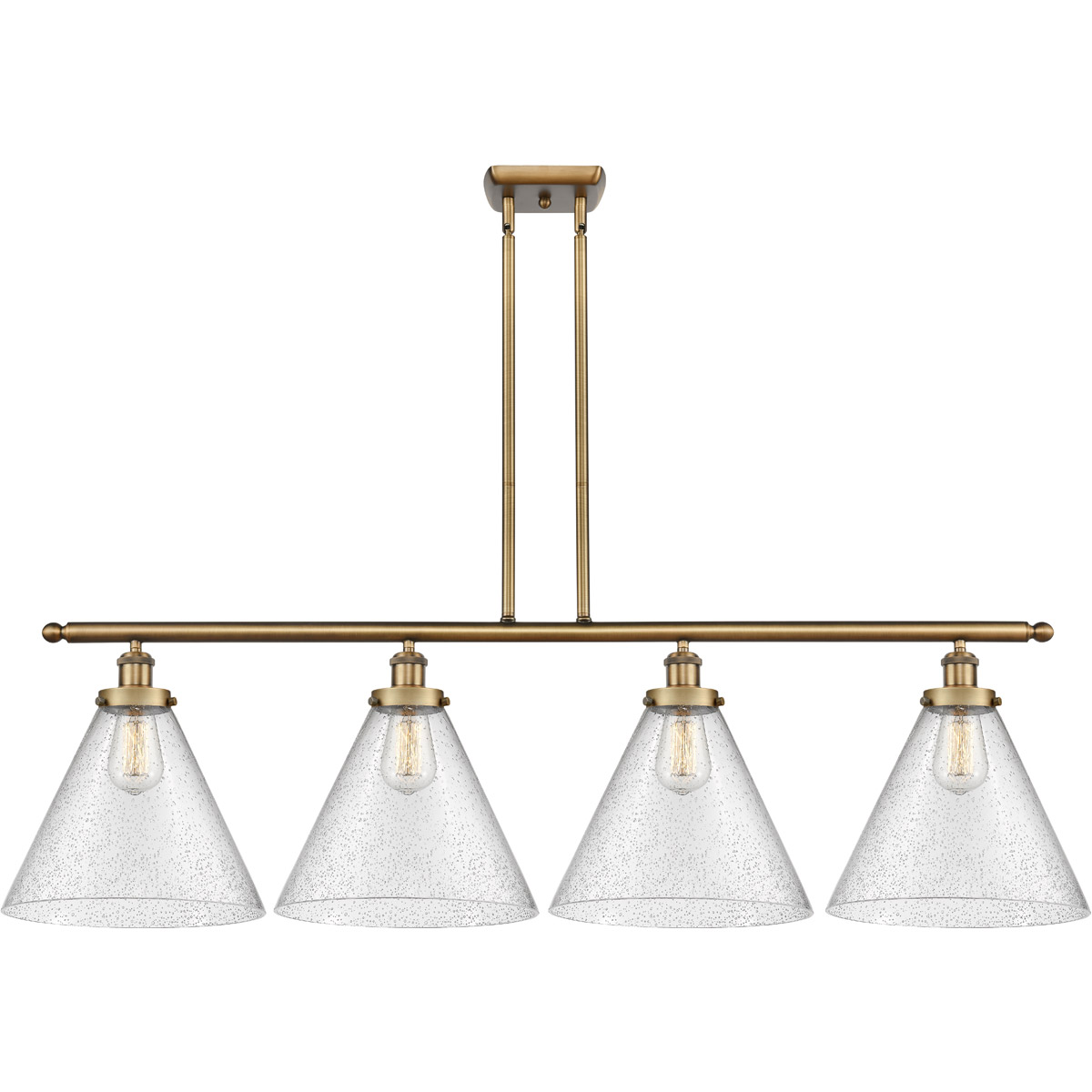 Innovations Lighting 916-4I-BB-G44-L-LED Ballston X-Large Cone LED 48 inch Brushed Brass Island Light Ceiling Light in Seedy Glass