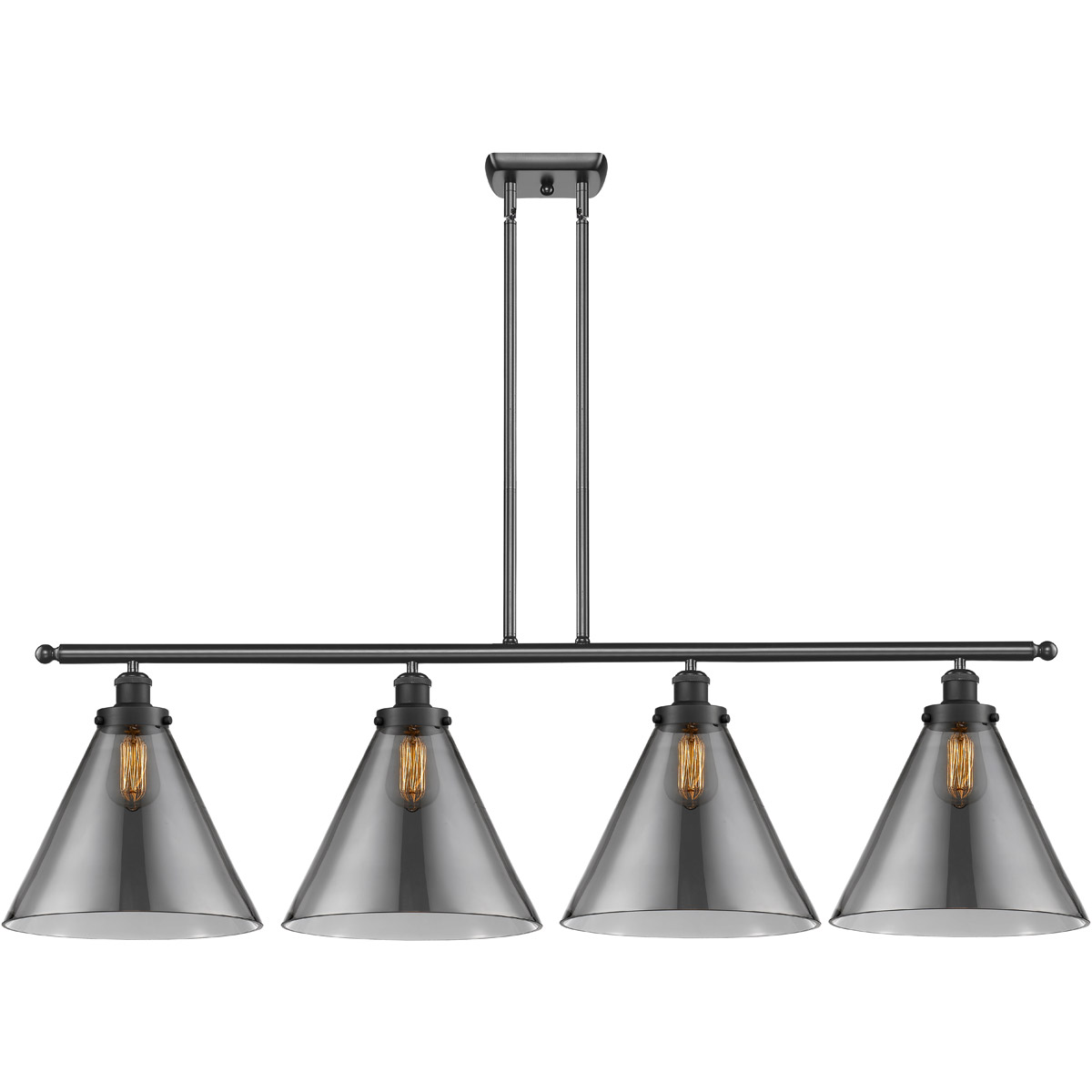 Innovations Lighting 916-4I-BK-G43-L Ballston X-Large Cone 4 Light 48 inch Matte Black Island Light Ceiling Light in Plated Smoke Glass