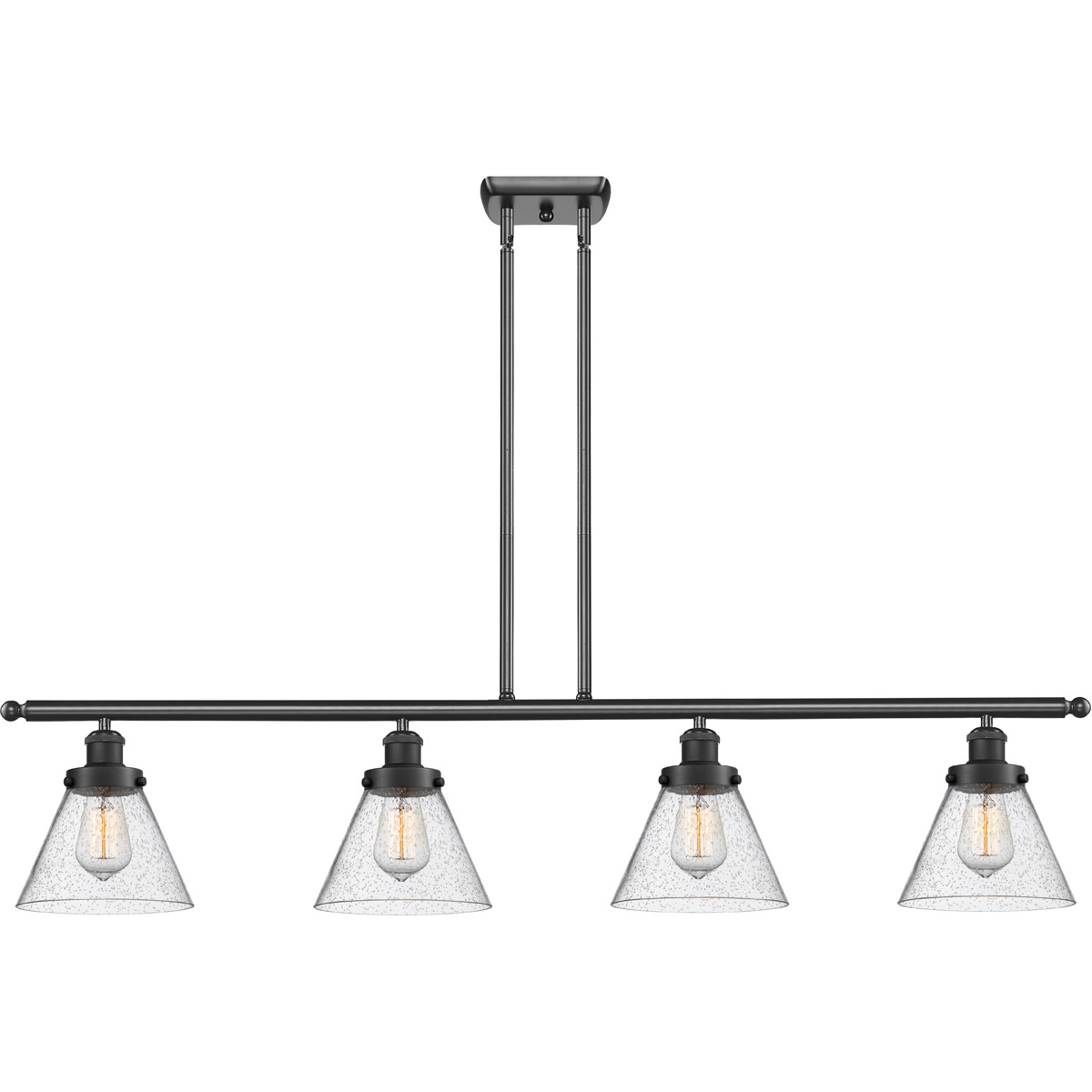 Innovations Lighting 916-4I-BK-G44 Ballston Large Cone 4 Light 48 inch Matte Black Island Light Ceiling Light in Seedy Glass, Ballston