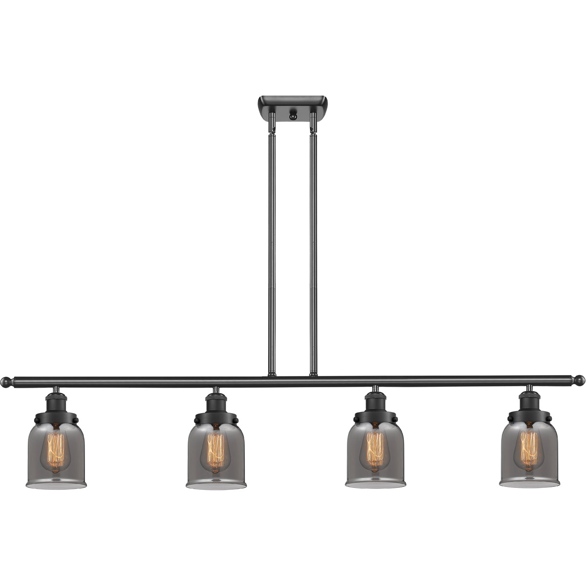 Innovations Lighting 916-4I-BK-G53 Ballston Small Bell 4 Light 48 inch Matte Black Island Light Ceiling Light in Plated Smoke Glass, Ballston